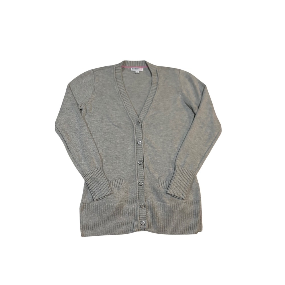 Isaac Mizrahi Live Essentials Gray V-Neck Button Cardigan Sweater A272741 Small